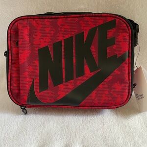 Nike Hard Shell w Fabric Lunch Box, 2 Pockets Rubber handle w Clip Insulated Red
